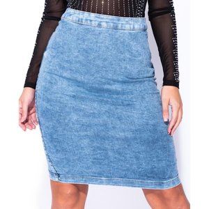 Acid Wash Denim Midi Skirt